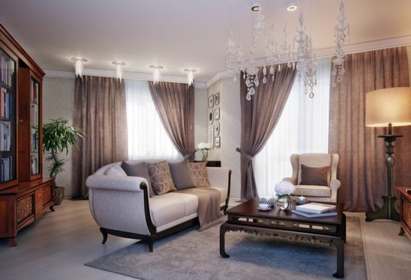 классические шторы в интерьере современной гостиной
