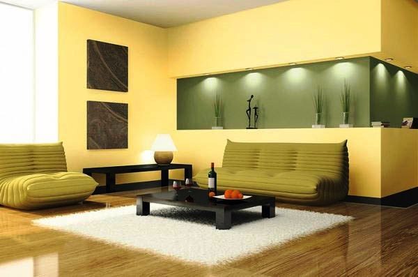желтый цвет стен в интерьере гостиной
