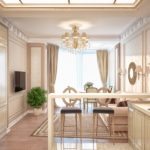 нежные оттенки в интерьере кухни гостиной