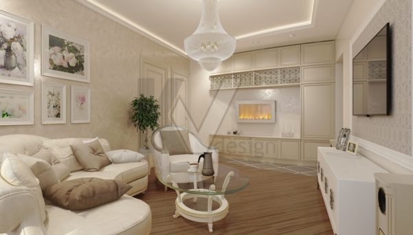 мебель светлых тонов в дизайне гостиной комнаты
