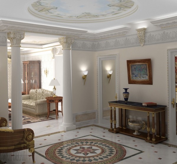 Классический стиль интерьера включает в себя колонны в комнате